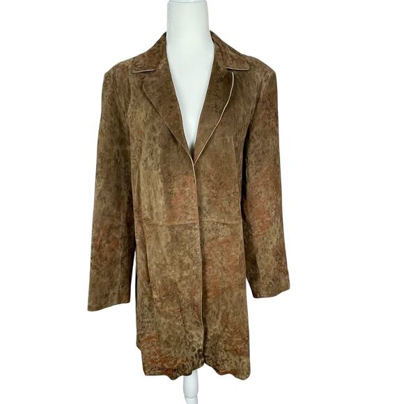 Coldwater Creek Leather Suede Long Line Jacket Open Front Floral Pattern Large - Picture 1 of 15